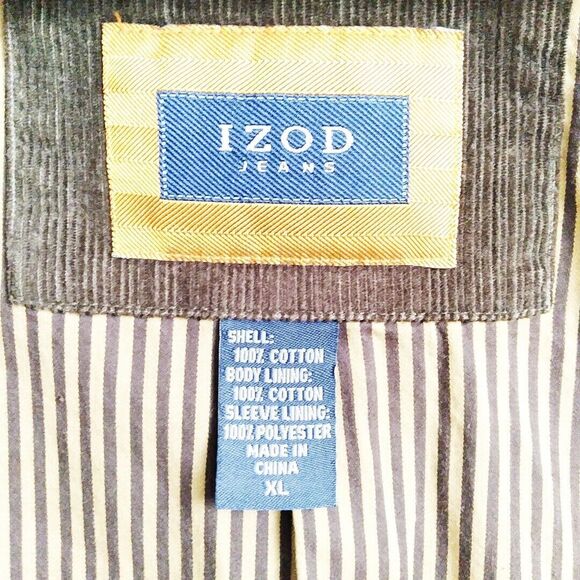 Izod Mens Logo Chocolate Brown Relaxed-Fit Corduroy Sport Coat Blazer XL - Picture 4 of 16